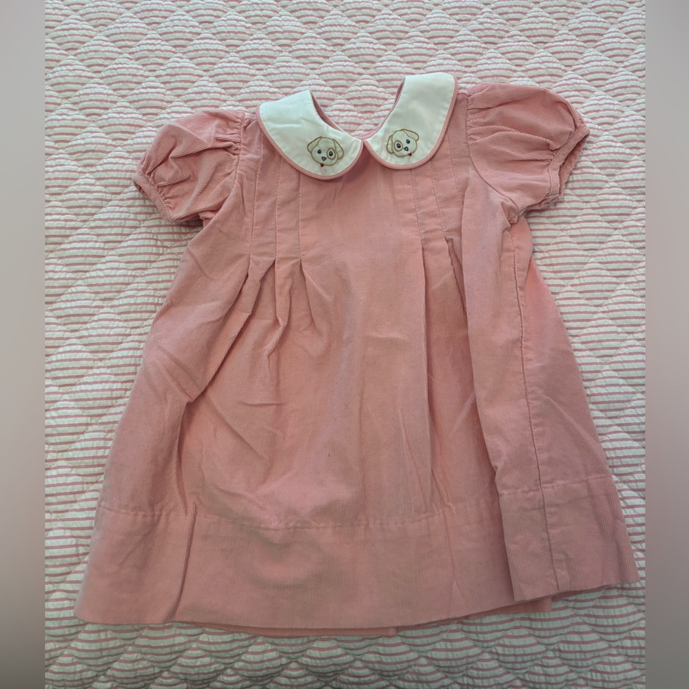 Pink corduroy dress with dogs